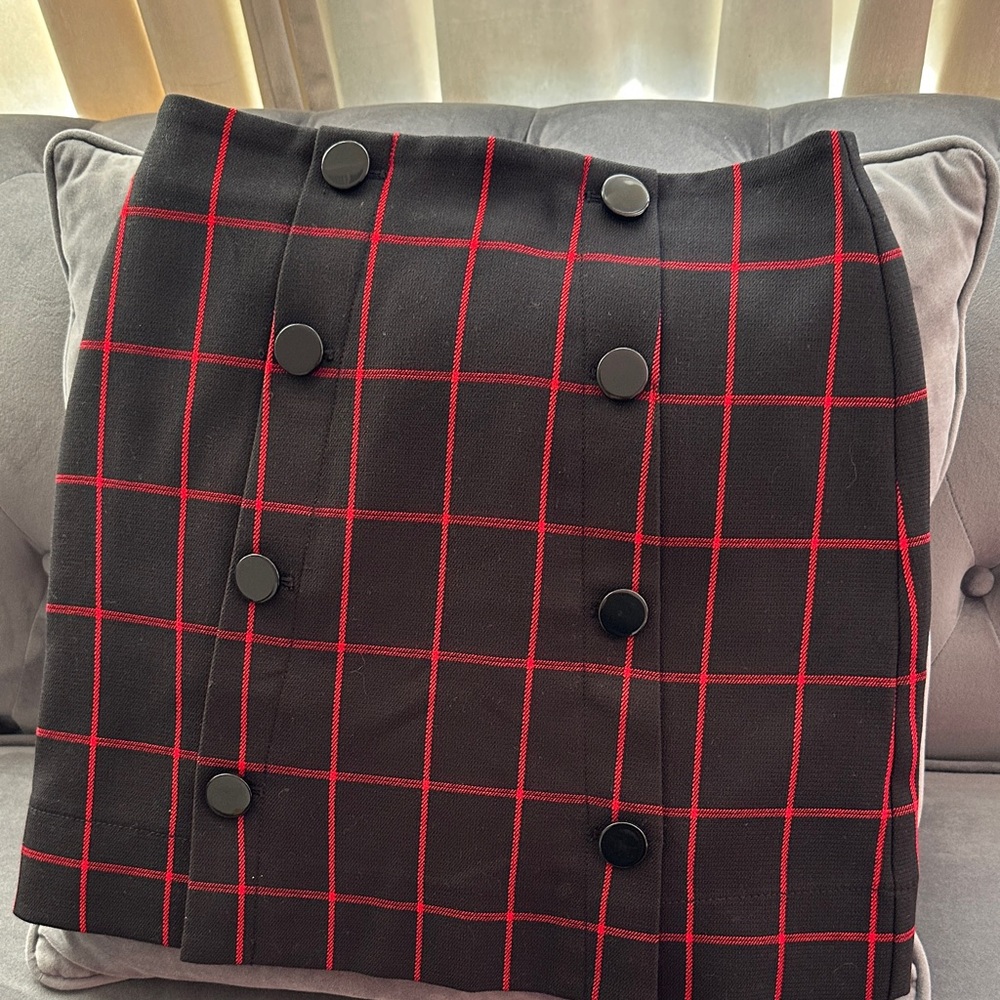 LOFT Black and Red Checkered Pencil Skirt